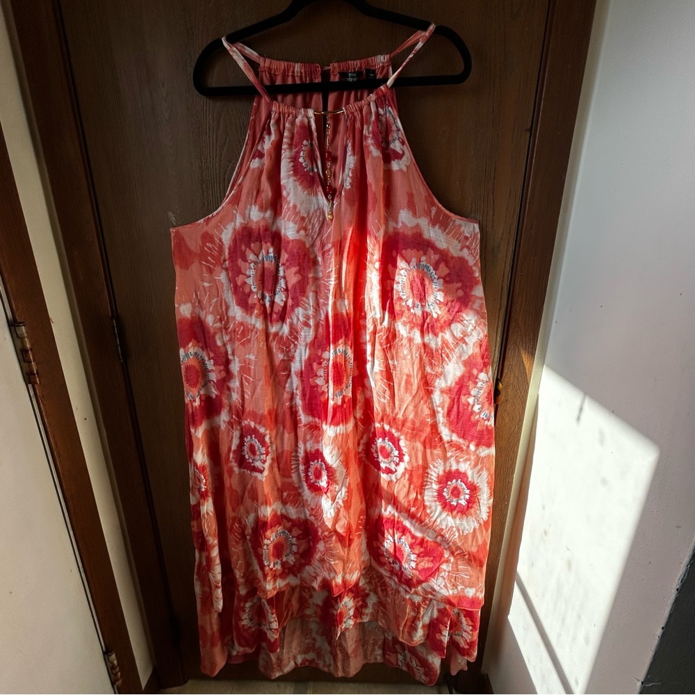 Mlle Gabrielle Women's Plus Tie Dye Dress Sleeveless Orange Size 3x